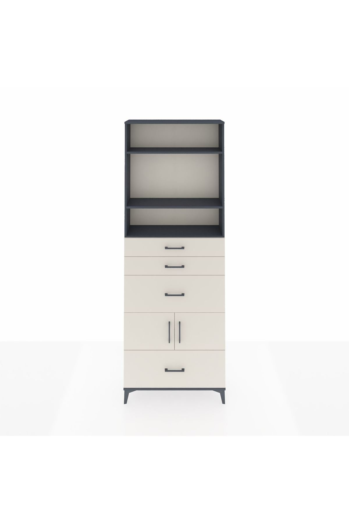 Arges Dolap 4 Raflı 4 Çekmeceli 2 Kapaklı 88x30x243 Antrasit-Aytaşı