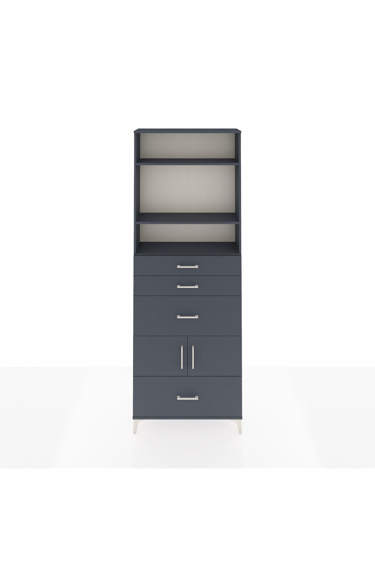 Arges Dolap 4 Raflı 4 Çekmeceli 2 Kapaklı 88x30x243 Antrasit-Antrasit