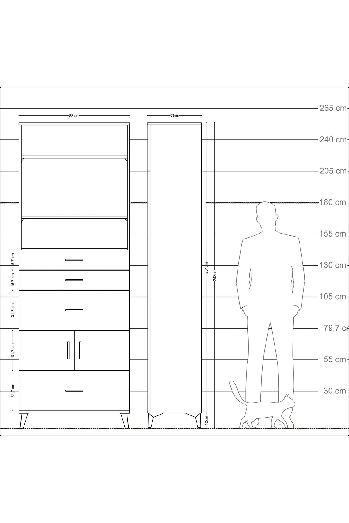 Arges Dolap 4 Raflı 4 Çekmeceli 2 Kapaklı 88x30x243 Antrasit-Antrasit