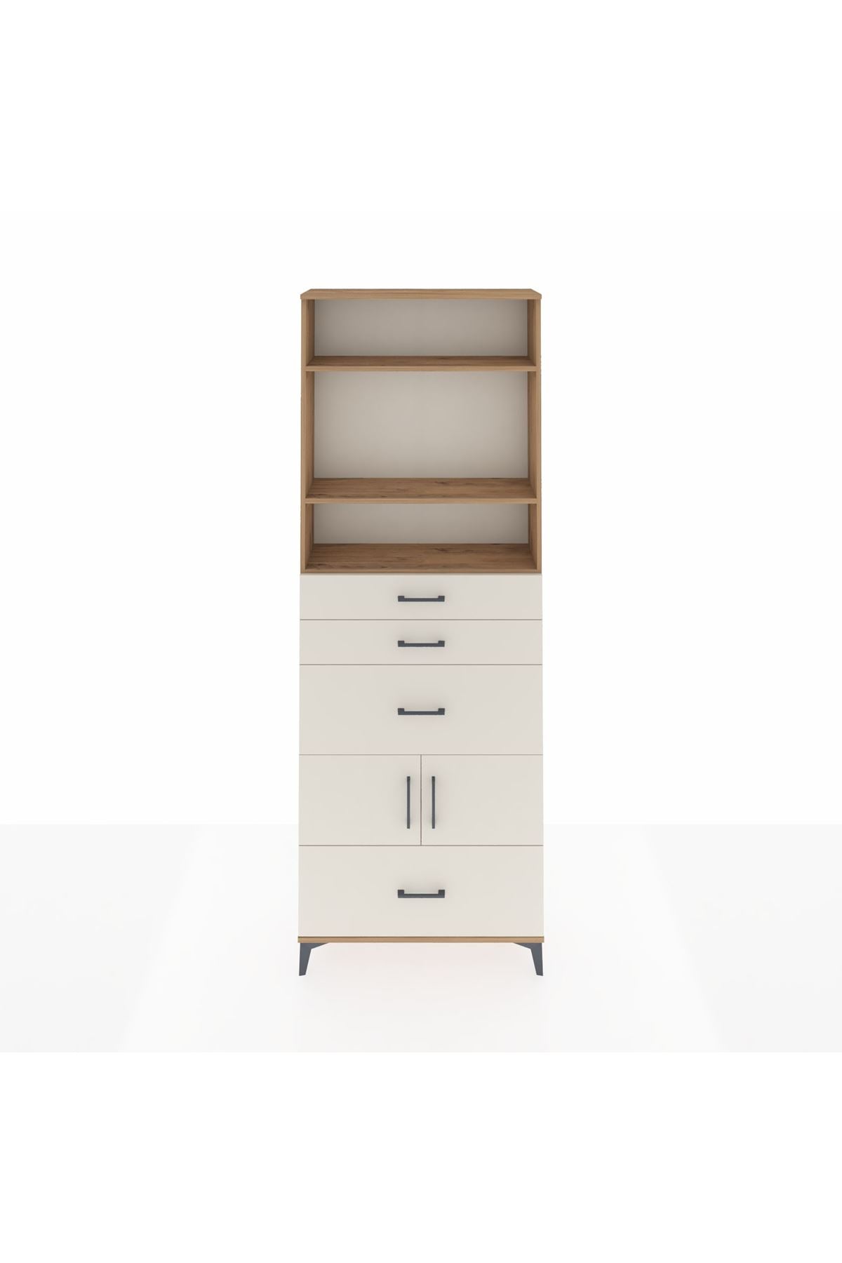 Arges Dolap 4 Raflı 4 Çekmeceli 2 Kapaklı 88x30x243 Çam-Aytaşı