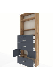 Arges Dolap 4 Raflı 4 Çekmeceli 2 Kapaklı 88x30x243 Çam-Antrasit