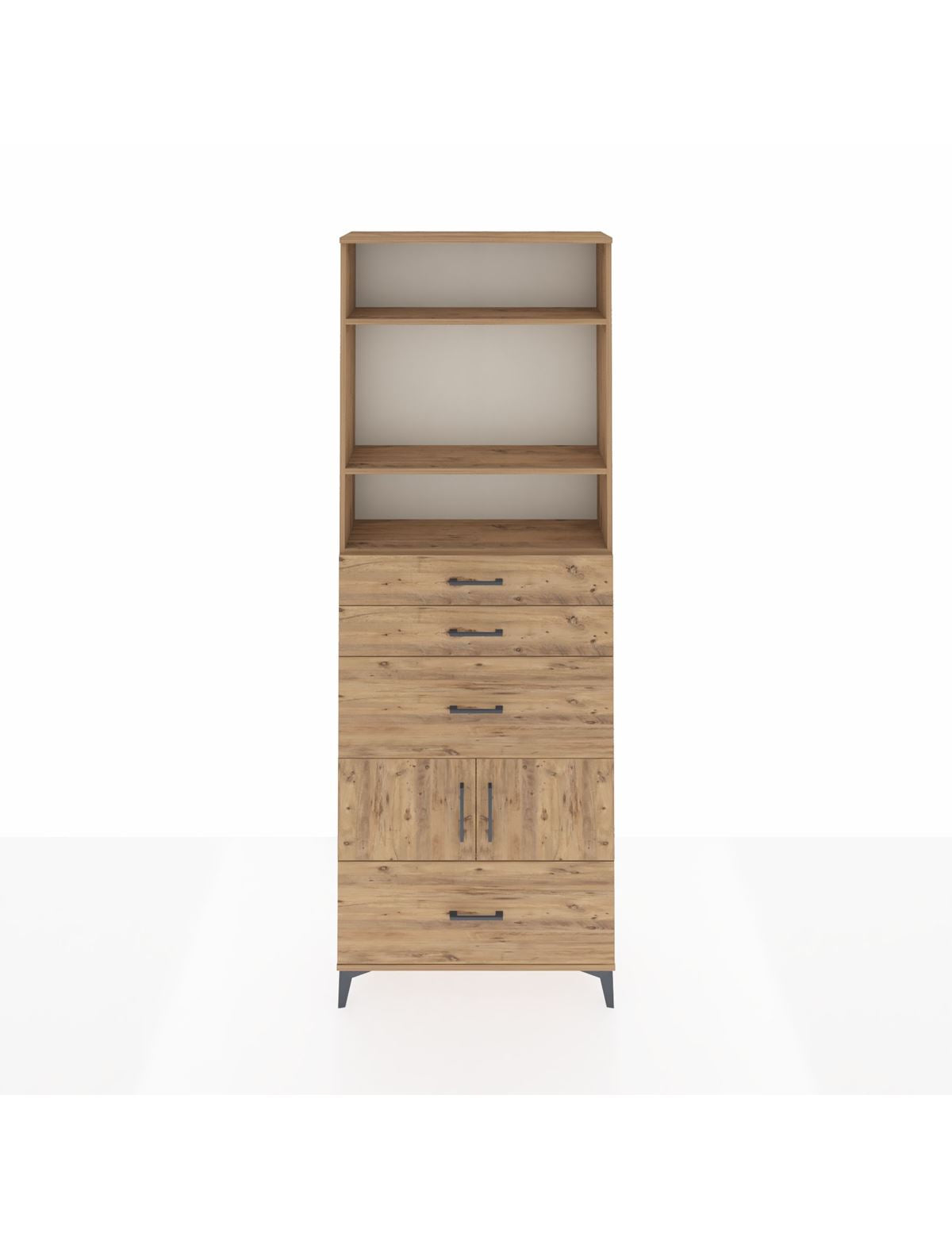 Arges Dolap 4 Raflı 4 Çekmeceli 2 Kapaklı 88x30x243 Çam-Çam