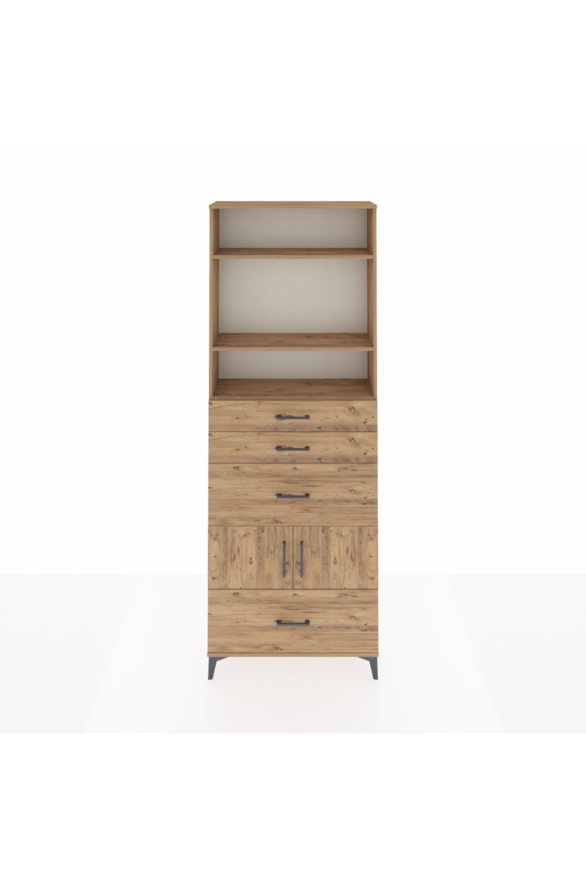 Arges Dolap 4 Raflı 4 Çekmeceli 2 Kapaklı 88x30x243 Çam-Çam