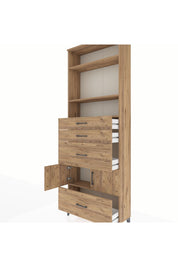 Arges Dolap 4 Raflı 4 Çekmeceli 2 Kapaklı 88x30x243 Çam-Çam