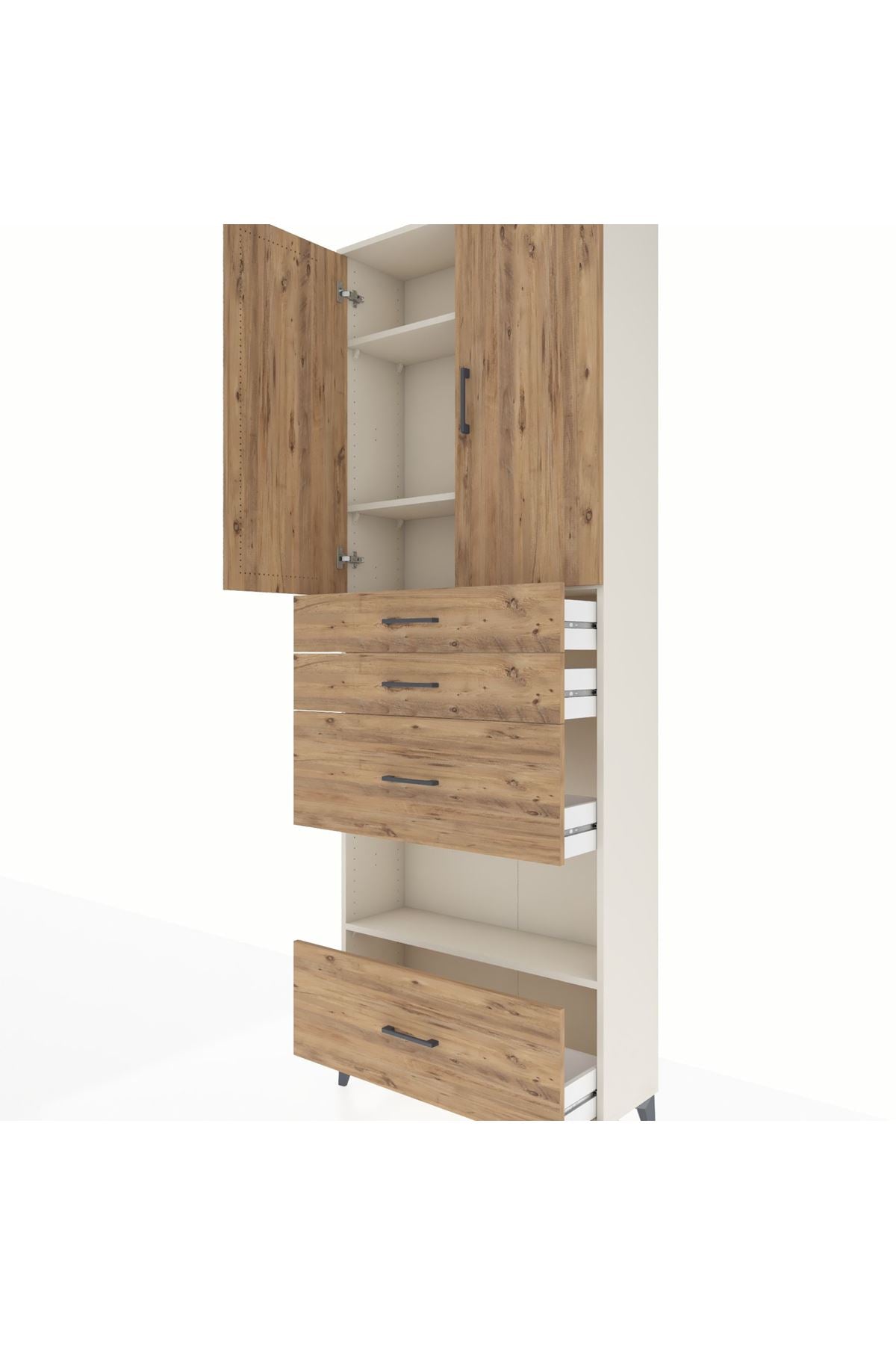 Arges Dolap 4 Raflı 4 Çekmeceli 2 Kapaklı 88x30x243 Aytaşı-Çam