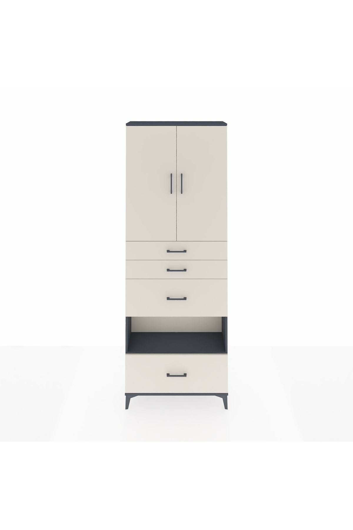 Arges Dolap 4 Raflı 4 Çekmeceli 2 Kapaklı 88x30x243 Antrasit-Aytaşı