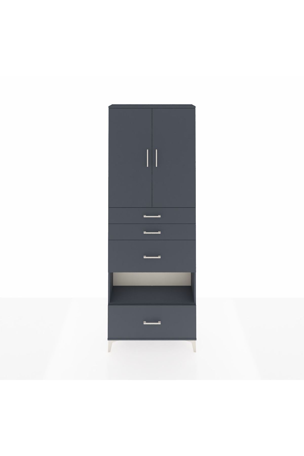 Arges Dolap 4 Raflı 4 Çekmeceli 2 Kapaklı 88x30x243 Antrasit-Antrasit