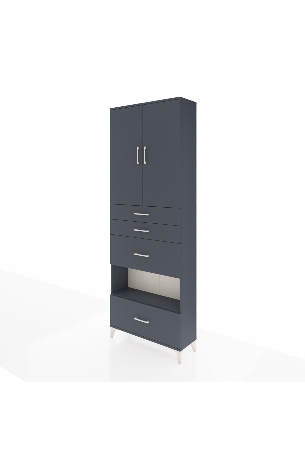 Arges Dolap 4 Raflı 4 Çekmeceli 2 Kapaklı 88x30x243 Antrasit-Antrasit