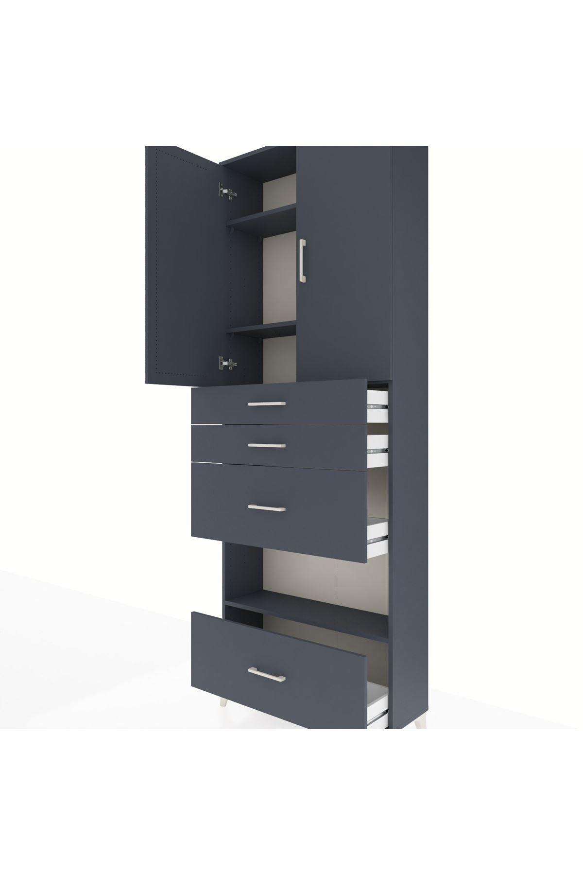 Arges Dolap 4 Raflı 4 Çekmeceli 2 Kapaklı 88x30x243 Antrasit-Antrasit