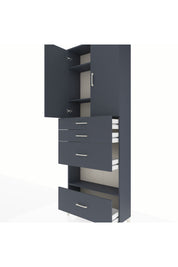 Arges Dolap 4 Raflı 4 Çekmeceli 2 Kapaklı 88x30x243 Antrasit-Antrasit