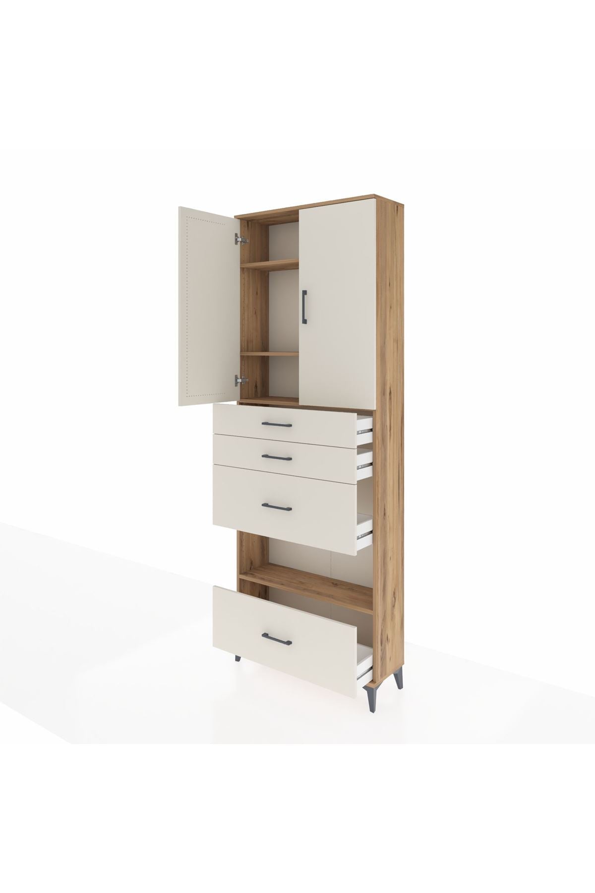 Arges Dolap 4 Raflı 4 Çekmeceli 2 Kapaklı 88x30x243 Çam-Aytaşı