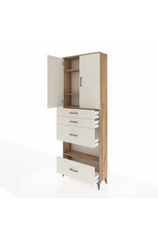 Arges Dolap 4 Raflı 4 Çekmeceli 2 Kapaklı 88x30x243 Çam-Aytaşı