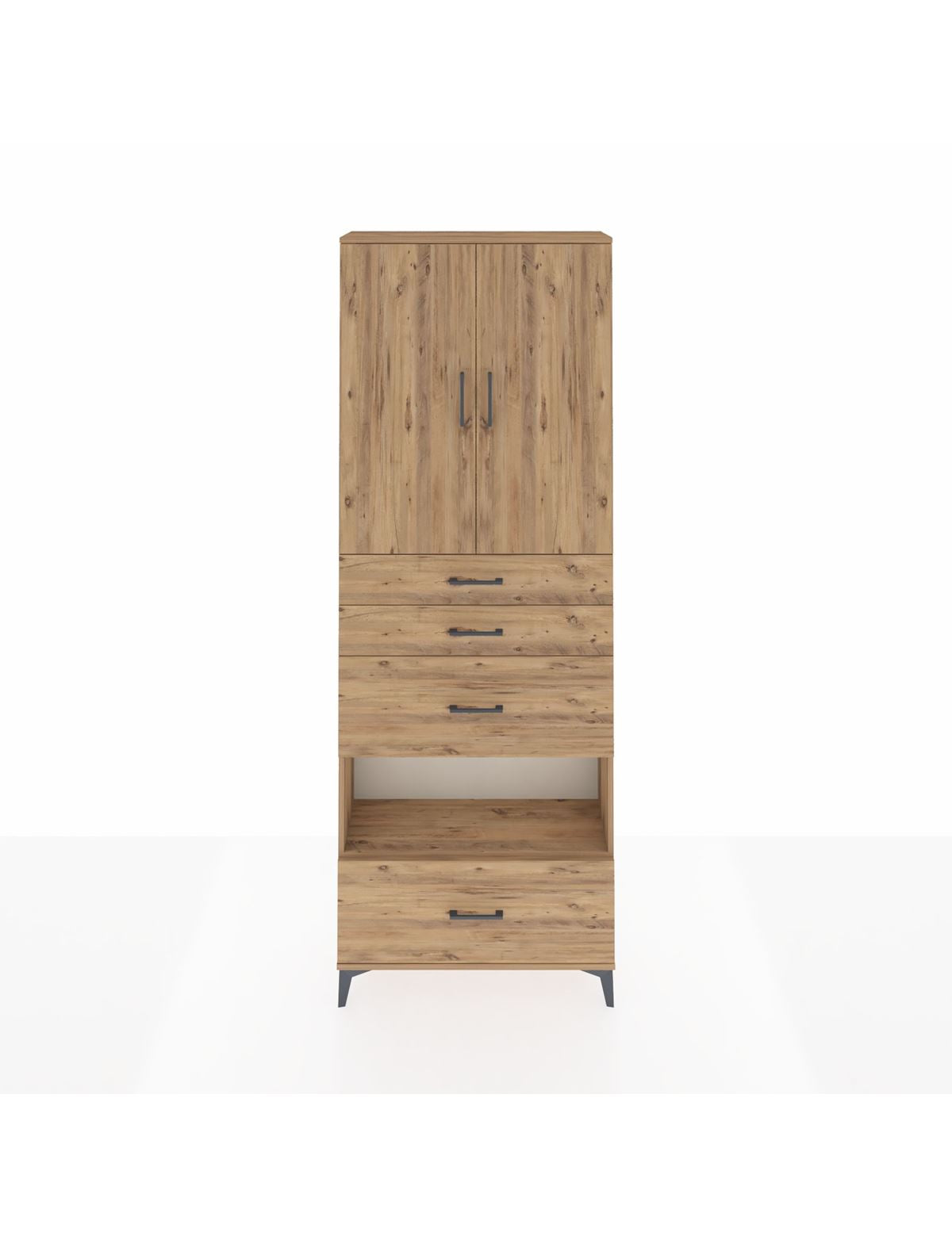 Arges Dolap 4 Raflı 4 Çekmeceli 2 Kapaklı 88x30x243 Çam-Çam