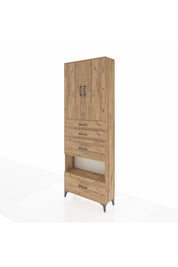 Arges Dolap 4 Raflı 4 Çekmeceli 2 Kapaklı 88x30x243 Çam-Çam