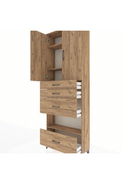 Arges Dolap 4 Raflı 4 Çekmeceli 2 Kapaklı 88x30x243 Çam-Çam