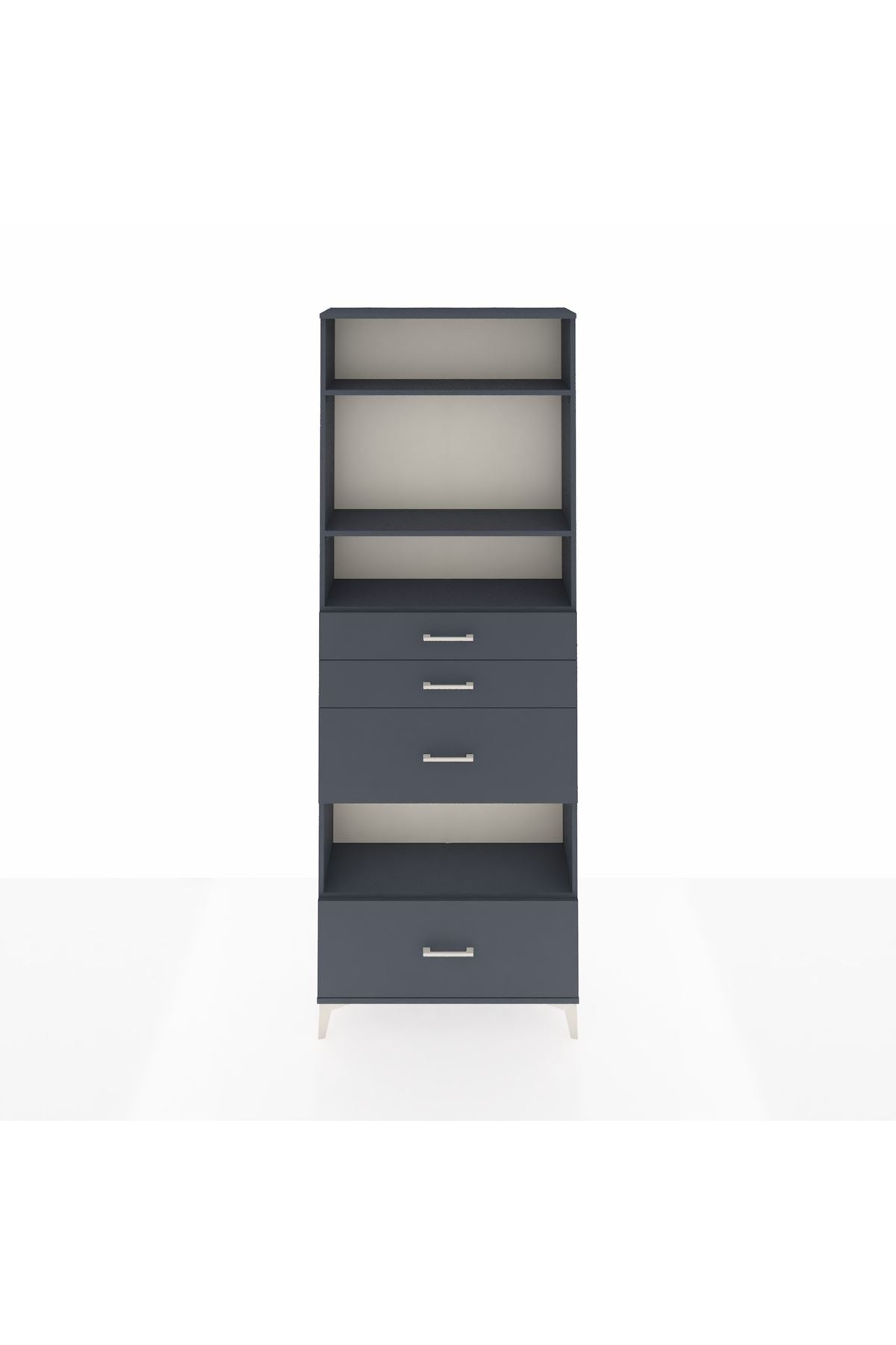 Arges Dolap 4 Raflı 4 Çekmeceli 88x30x243 Antrasit-Antrasit