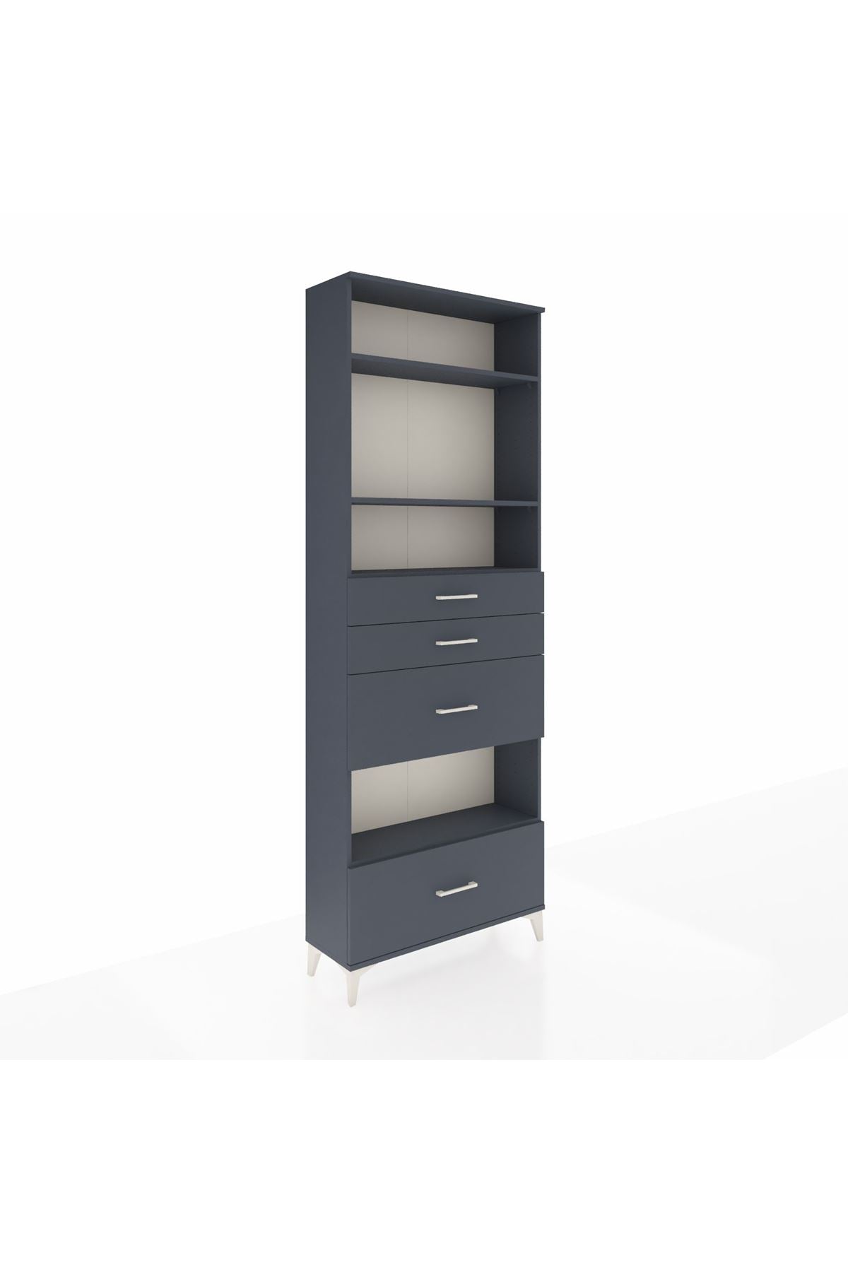 Arges Dolap 4 Raflı 4 Çekmeceli 88x30x243 Antrasit-Antrasit