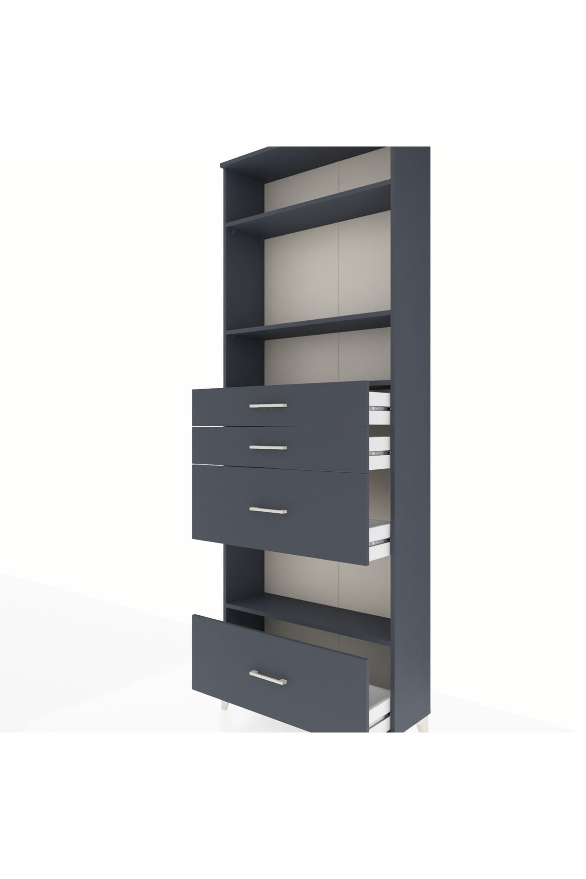 Arges Dolap 4 Raflı 4 Çekmeceli 88x30x243 Antrasit-Antrasit