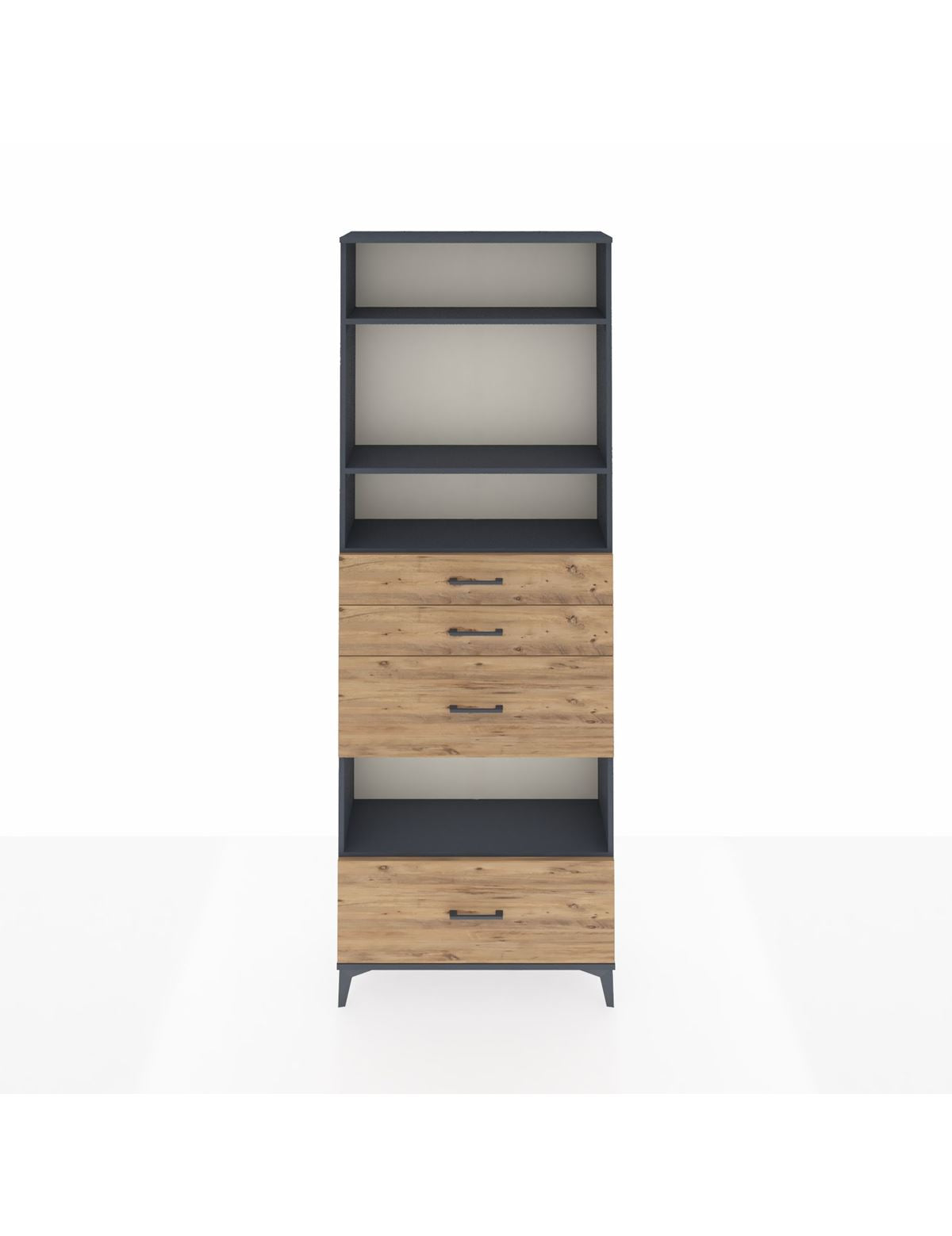 Arges Dolap 4 Raflı 4 Çekmeceli 88x30x243 Antrasit-Çam