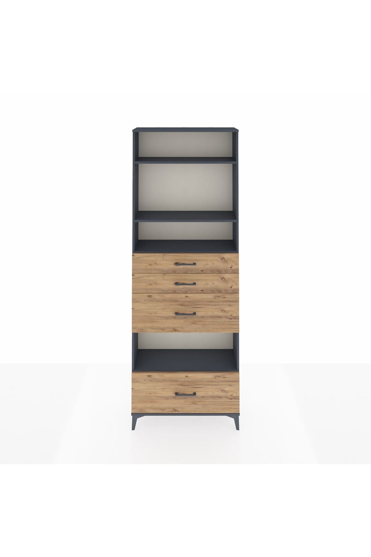 Arges Dolap 4 Raflı 4 Çekmeceli 88x30x243 Antrasit-Çam