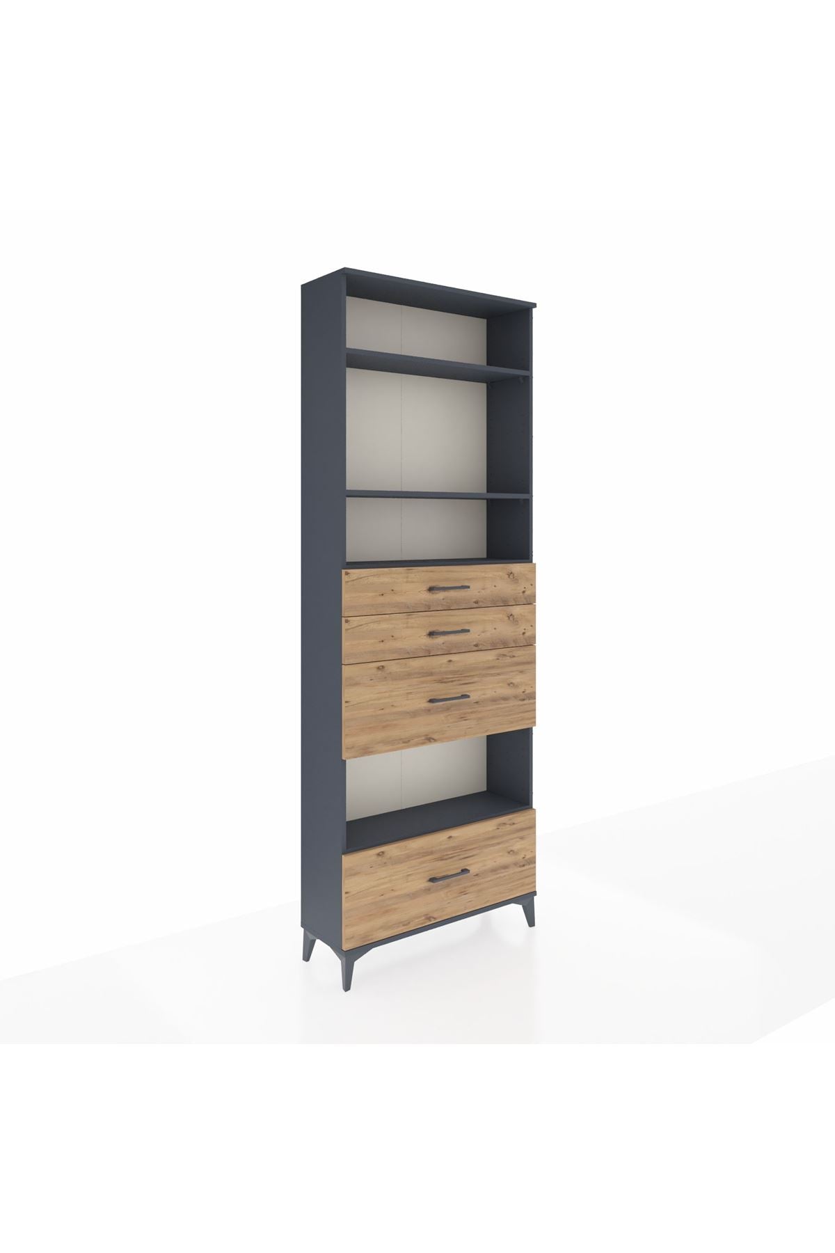 Arges Dolap 4 Raflı 4 Çekmeceli 88x30x243 Antrasit-Çam