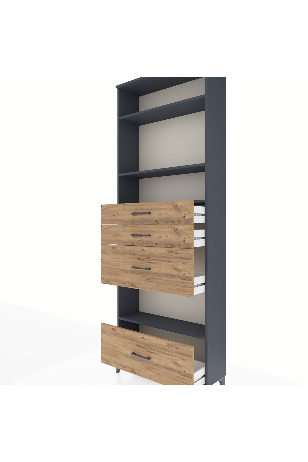 Arges Dolap 4 Raflı 4 Çekmeceli 88x30x243 Antrasit-Çam