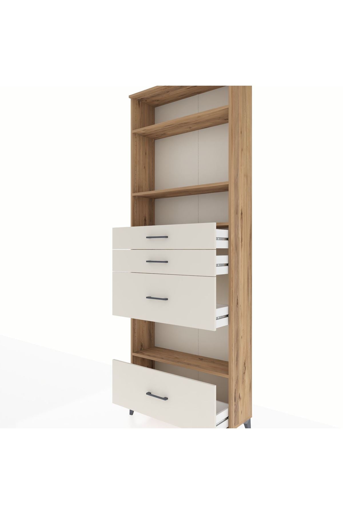 Arges Dolap 4 Raflı 4 Çekmeceli 88x30x243 Çam-Aytaşı