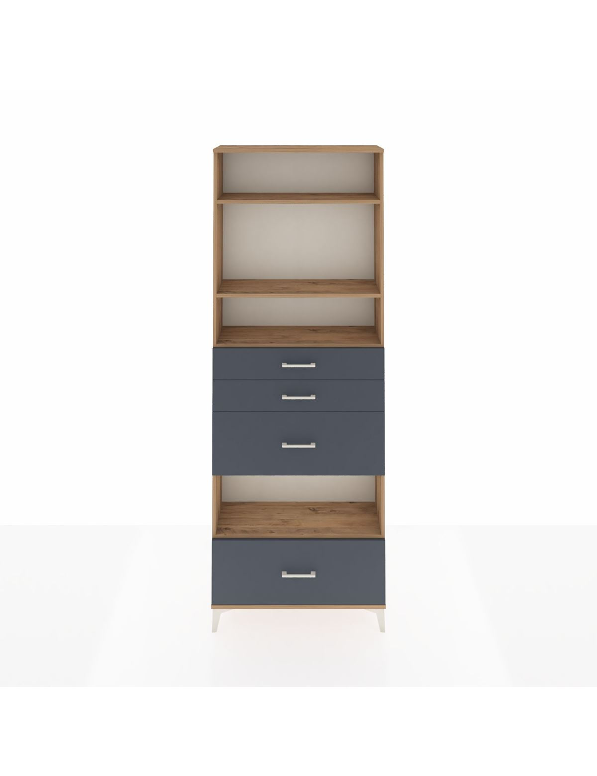 Arges Dolap 4 Raflı 4 Çekmeceli 88x30x243 Çam-Antrasit