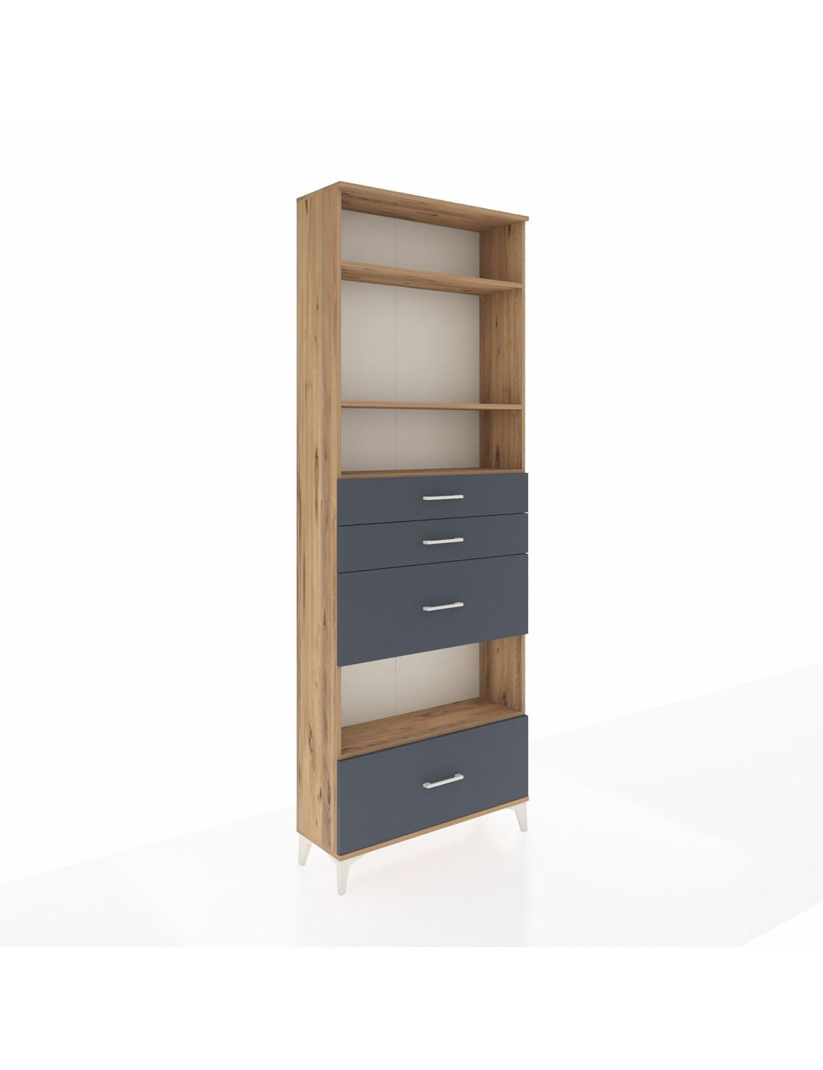 Arges Dolap 4 Raflı 4 Çekmeceli 88x30x243 Çam-Antrasit