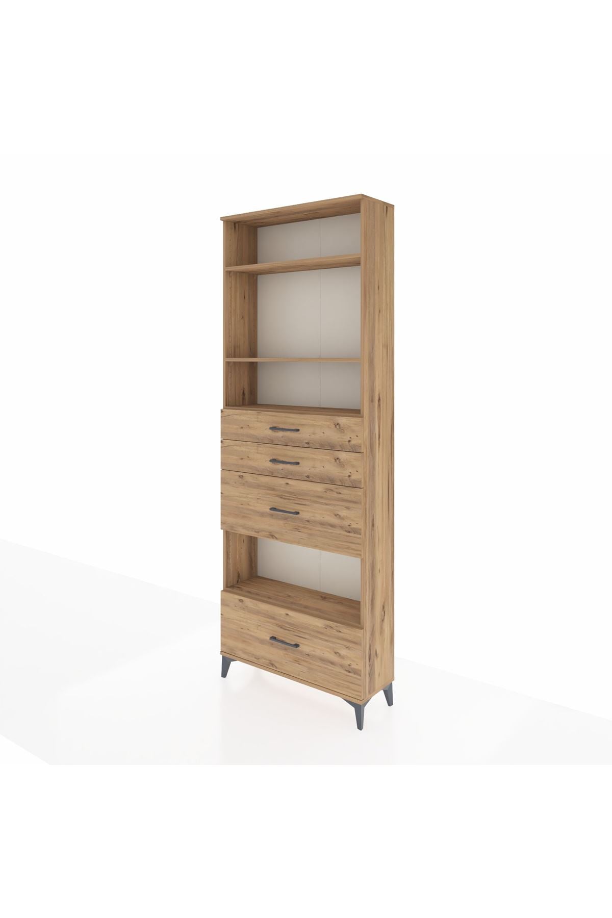 Arges Dolap 4 Raflı 4 Çekmeceli 88x30x243 Çam-Çam