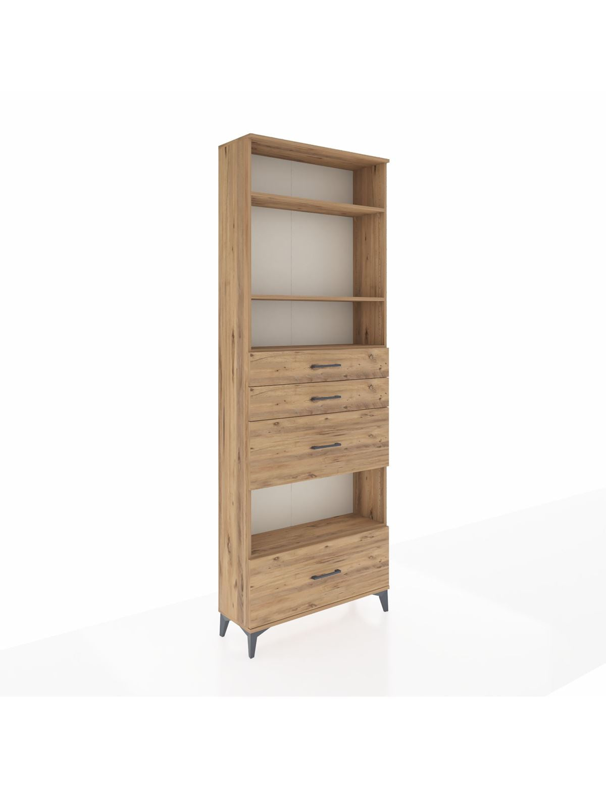 Arges Dolap 4 Raflı 4 Çekmeceli 88x30x243 Çam-Çam