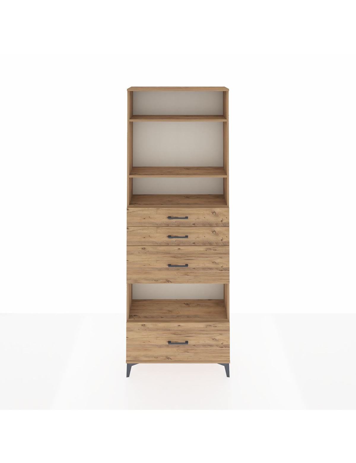 Arges Dolap 4 Raflı 4 Çekmeceli 88x30x243 Çam-Çam