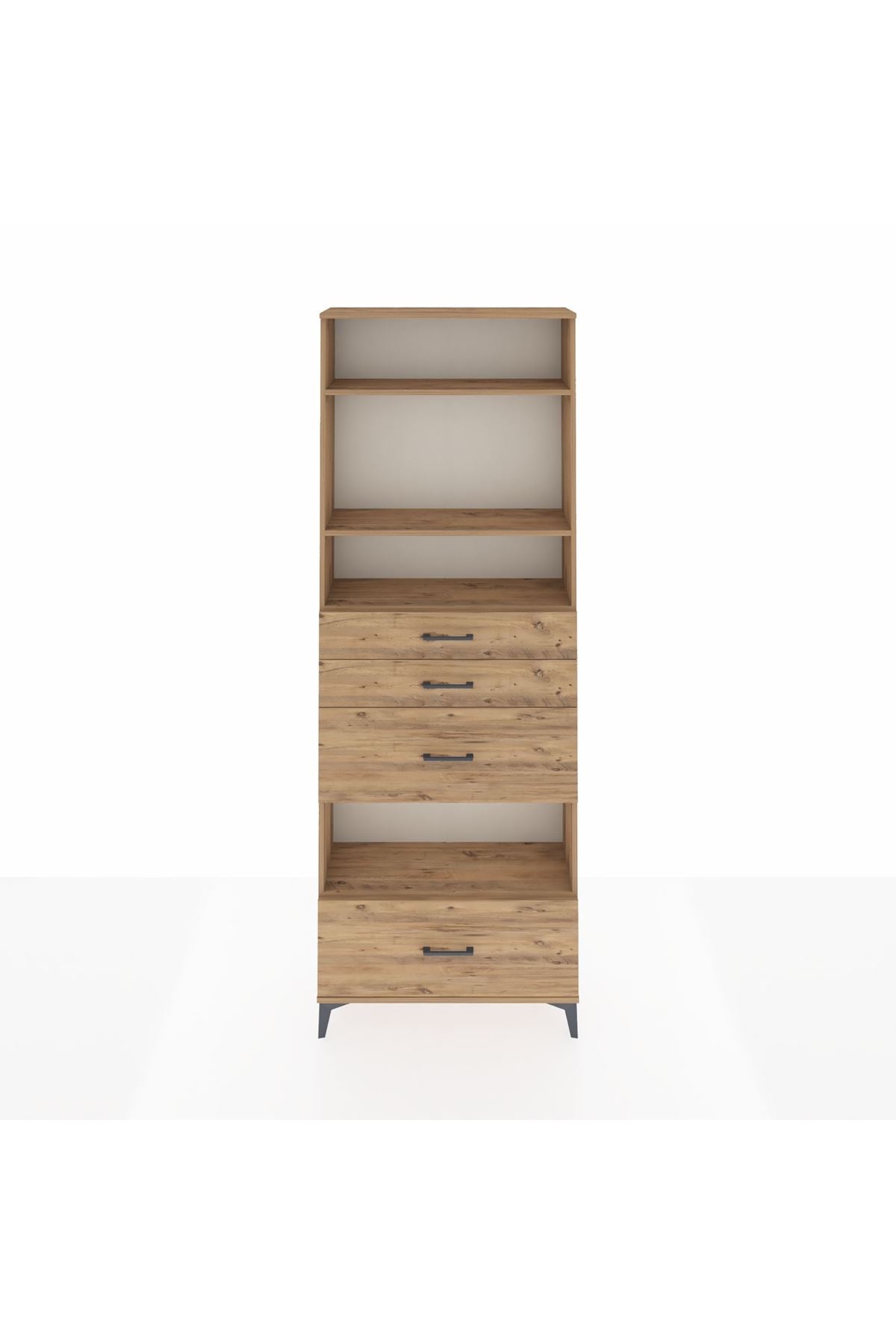 Arges Dolap 4 Raflı 4 Çekmeceli 88x30x243 Çam-Çam