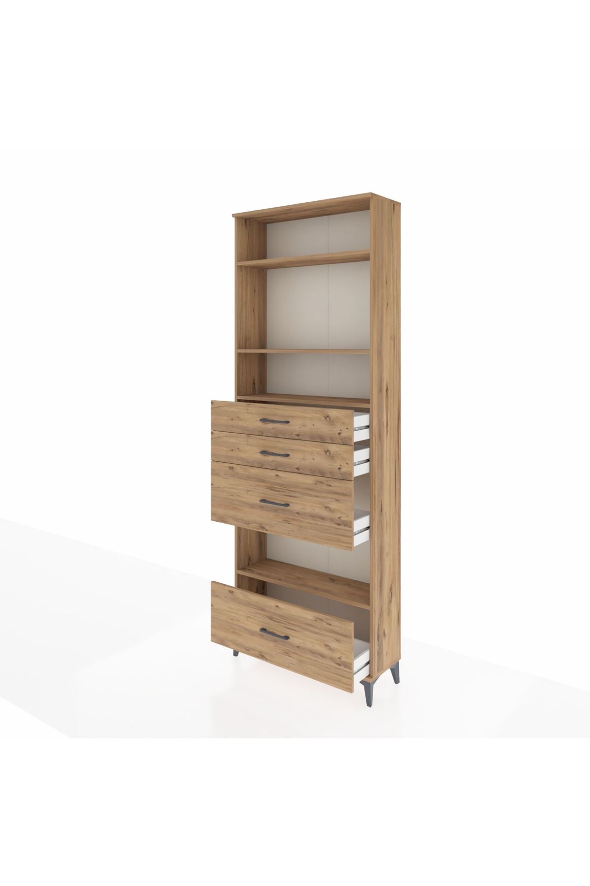 Arges Dolap 4 Raflı 4 Çekmeceli 88x30x243 Çam-Çam