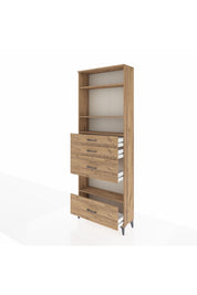 Arges Dolap 4 Raflı 4 Çekmeceli 88x30x243 Çam-Çam