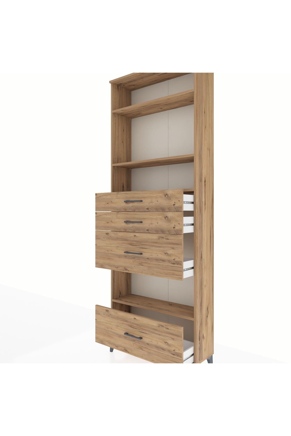 Arges Dolap 4 Raflı 4 Çekmeceli 88x30x243 Çam-Çam