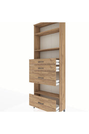 Arges Dolap 4 Raflı 4 Çekmeceli 88x30x243 Çam-Çam