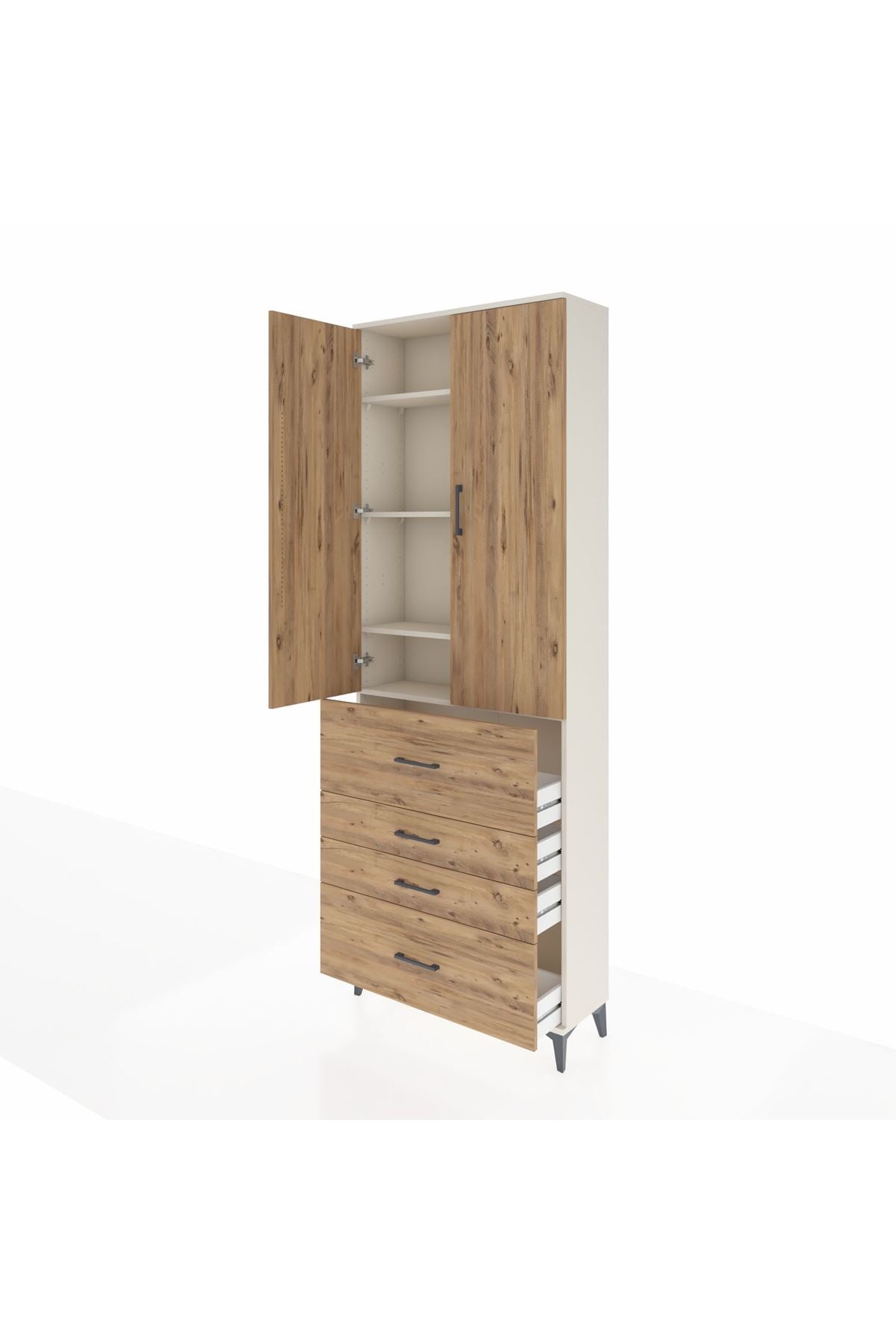 Arges Dolap 4 Raflı 4 Çekmeceli 2 Kapaklı 88x30x243 Aytaşı-Çam