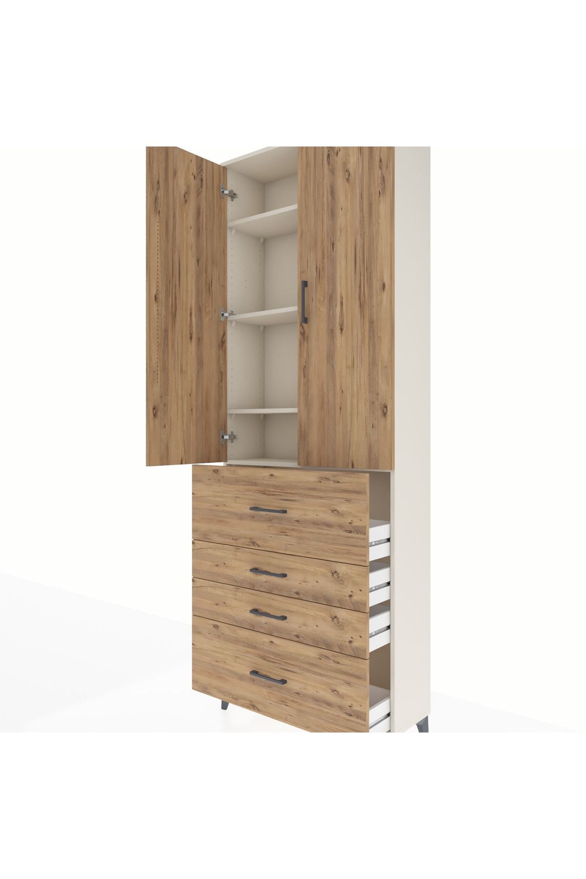 Arges Dolap 4 Raflı 4 Çekmeceli 2 Kapaklı 88x30x243 Aytaşı-Çam