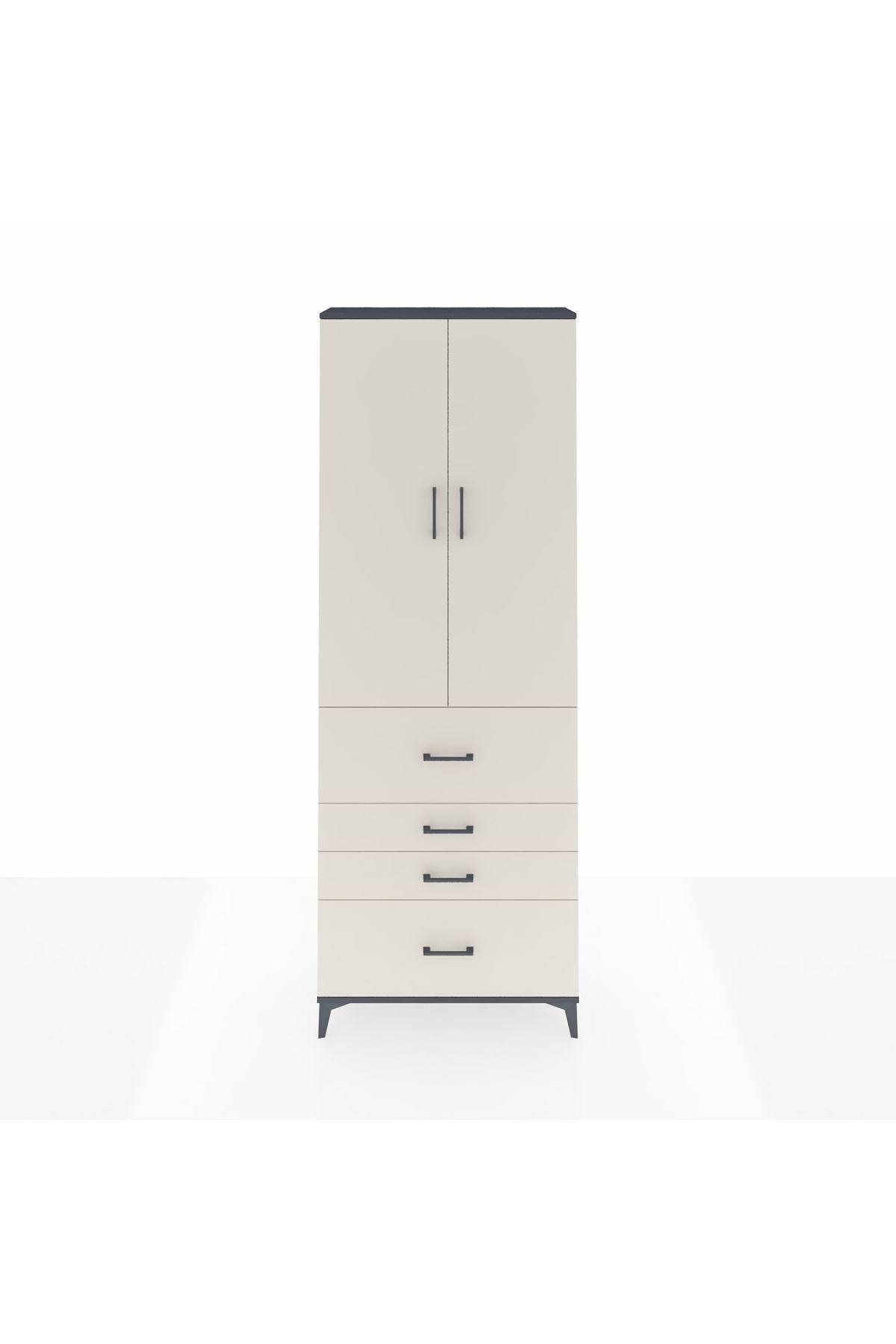 Arges Dolap 4 Raflı 4 Çekmeceli 2 Kapaklı 88x30x243 Antrasit-Aytaşı