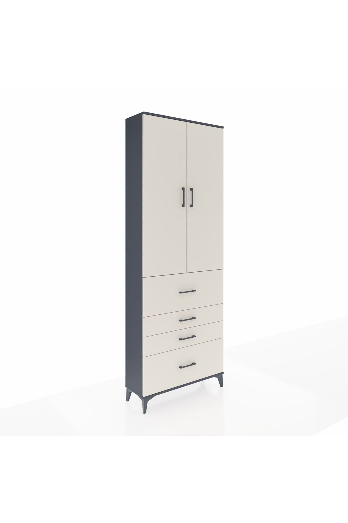 Arges Dolap 4 Raflı 4 Çekmeceli 2 Kapaklı 88x30x243 Antrasit-Aytaşı