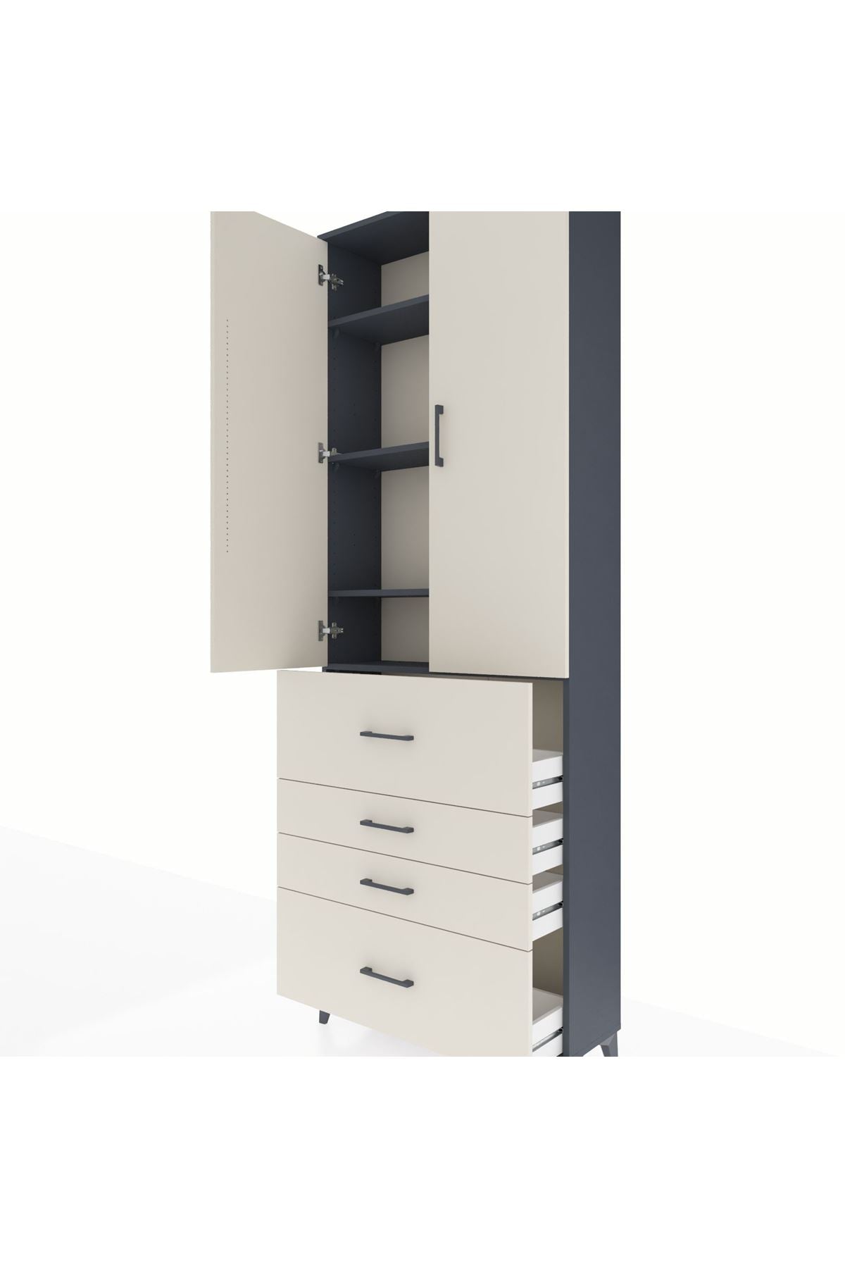 Arges Dolap 4 Raflı 4 Çekmeceli 2 Kapaklı 88x30x243 Antrasit-Aytaşı