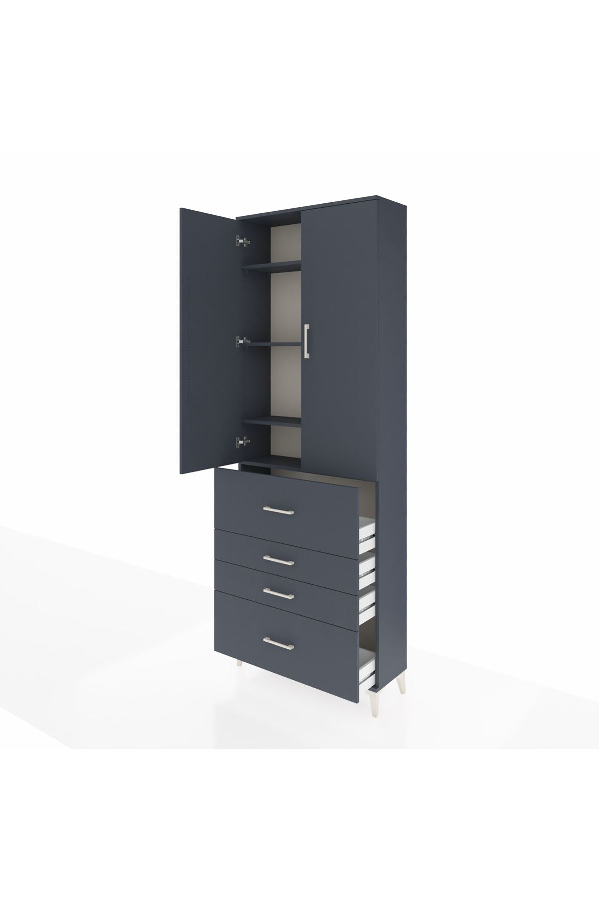 Arges Dolap 4 Raflı 4 Çekmeceli 2 Kapaklı 88x30x243 Antrasit-Antrasit