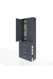 Arges Dolap 4 Raflı 4 Çekmeceli 2 Kapaklı 88x30x243 Antrasit-Antrasit