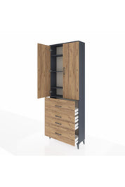 Arges Dolap 4 Raflı 4 Çekmeceli 2 Kapaklı 88x30x243 Antrasit-Çam