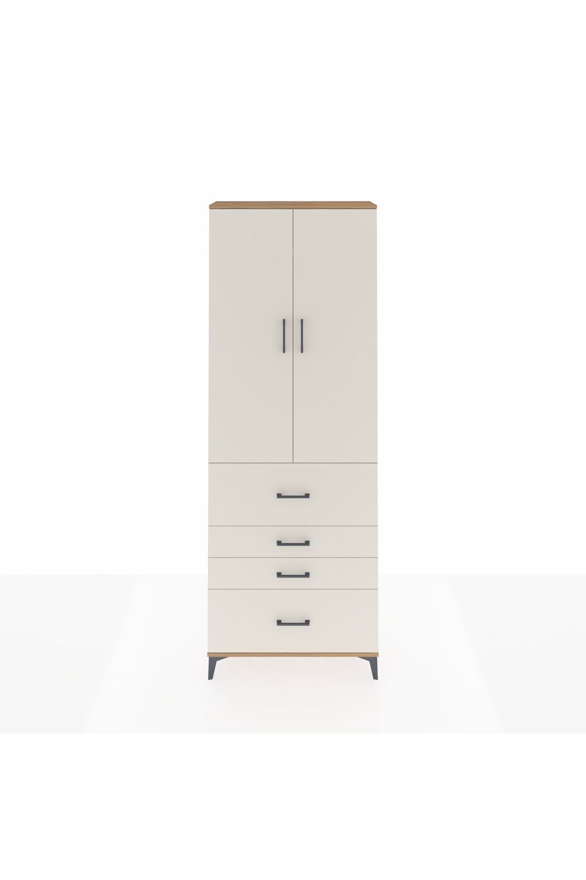 Arges Dolap 4 Raflı 4 Çekmeceli 2 Kapaklı 88x30x243 Çam-Aytaşı