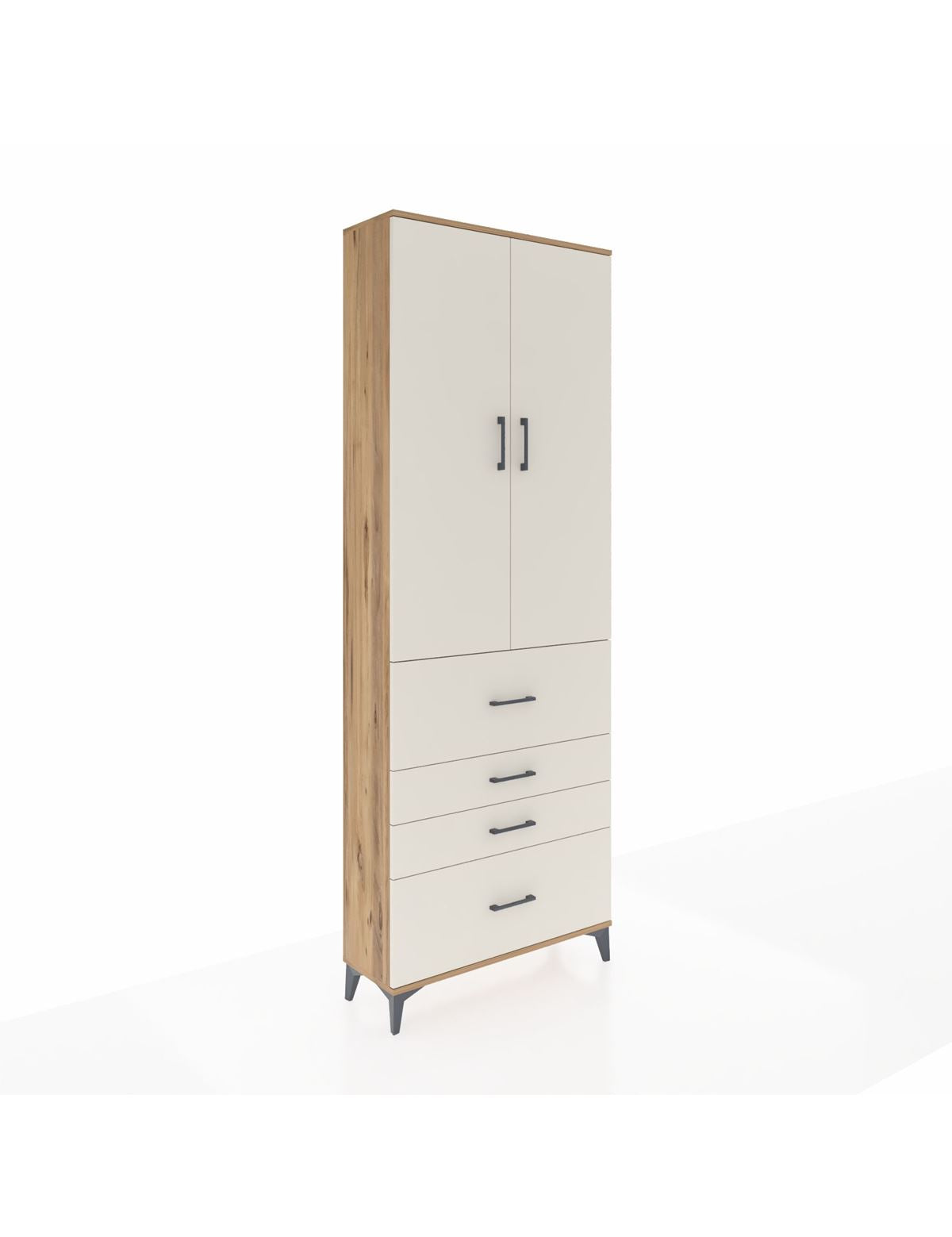 Arges Dolap 4 Raflı 4 Çekmeceli 2 Kapaklı 88x30x243 Çam-Aytaşı