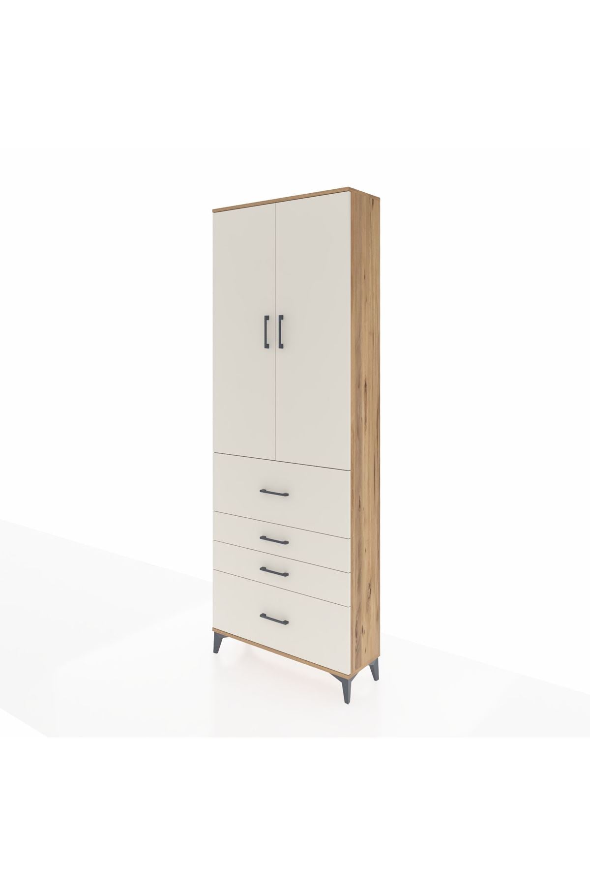 Arges Dolap 4 Raflı 4 Çekmeceli 2 Kapaklı 88x30x243 Çam-Aytaşı