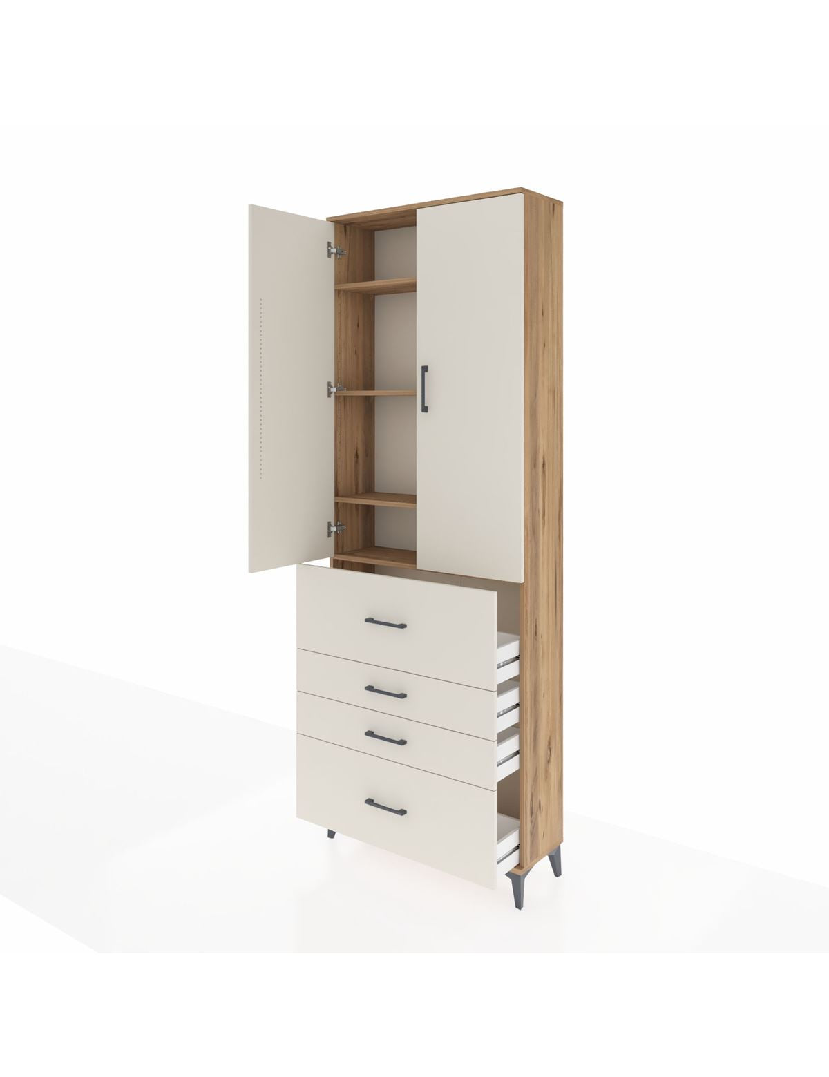 Arges Dolap 4 Raflı 4 Çekmeceli 2 Kapaklı 88x30x243 - S33M157V7A