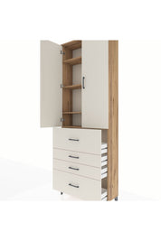 Arges Dolap 4 Raflı 4 Çekmeceli 2 Kapaklı 88x30x243 Çam-Aytaşı